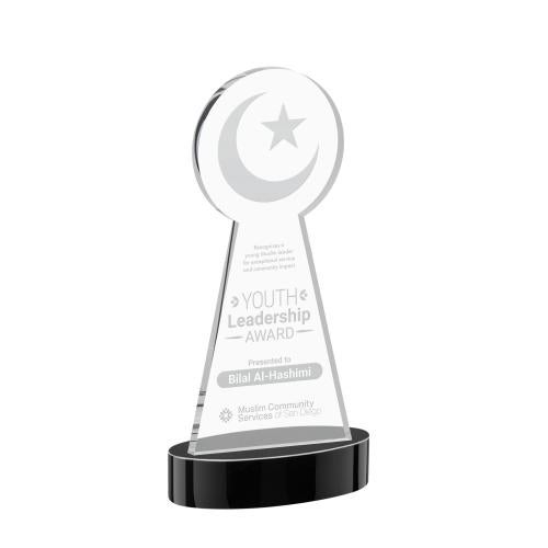 Awards and Trophies - Crystal Awards - Crescent & Star Black on Alberton Base Unique Crystal Award