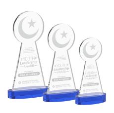Crescent & Star Blue on Alberton Base Unique Crystal Award - Colored Crystal Awards