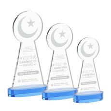Crescent & Star Sky Blue on Alberton Base Unique Crystal Award - Crystal Awards