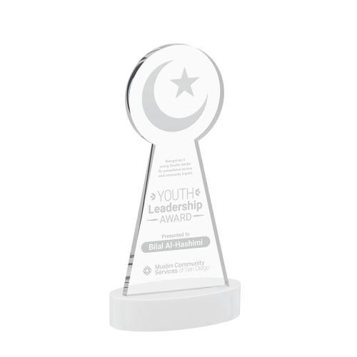 Awards and Trophies - Crystal Awards - Crescent & Star White on Alberton Base Unique Crystal Award
