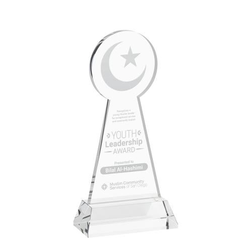 Awards and Trophies - Crystal Awards - Crescent & Star Clear on Hartford Base Unique Crystal Award