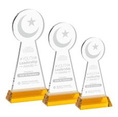 Crescent & Star Amber on Hartford Base Unique Crystal Award - Awards and Trophies