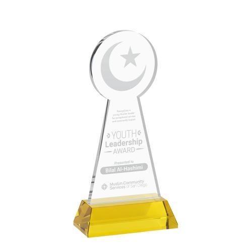 Awards and Trophies - Crystal Awards - Crescent & Star Gold on Hartford Base Unique Crystal Award