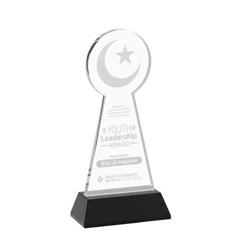 Awards and Trophies - Crystal Awards - Crescent & Star Black on Hartford Base Unique Crystal Award
