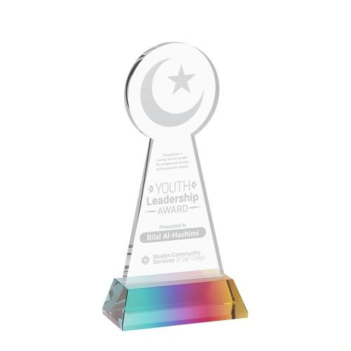 Awards and Trophies - Crystal Awards - Crescent & Star Prismatic on Hartford Base Unique Crystal Award