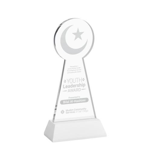 Awards and Trophies - Crystal Awards - Crescent & Star White on Hartford Base Unique Crystal Award