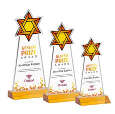 Star of David Full Color Amber Unique Crystal Award - Full Color Imprint