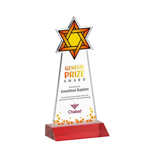 Awards and Trophies - Crystal Awards - Star of David Full Color Red Unique Crystal Award