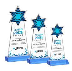 Star of David Full Color Sky Blue Unique Crystal Award - Awards and Trophies