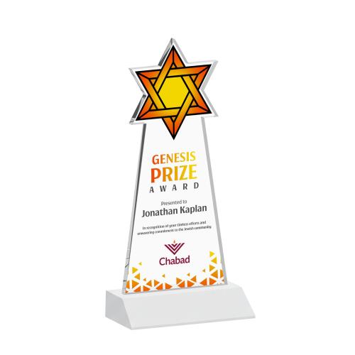 Awards and Trophies - Crystal Awards - Star of David Full Color White Unique Crystal Award