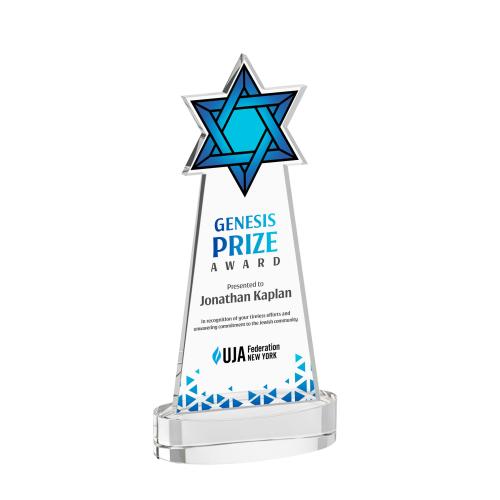 Awards and Trophies - Crystal Awards - Star of David Full Color Clear on Alberton Base Unique Crystal Award