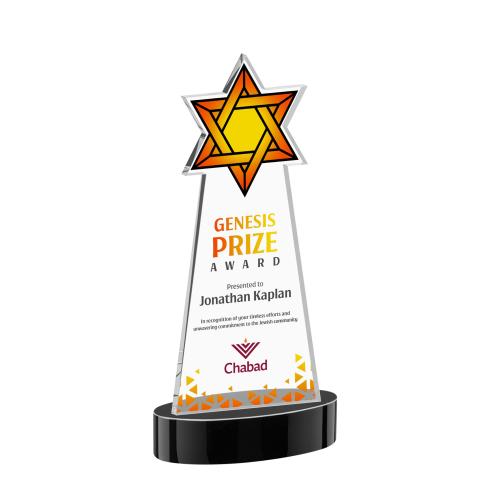 Awards and Trophies - Crystal Awards - Star of David Full Color Black on Alberton Base Unique Crystal Award