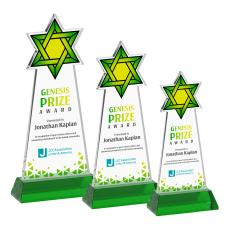 Star of David Full Color Green on Hartford Base Unique Crystal Award - Awards and Trophies