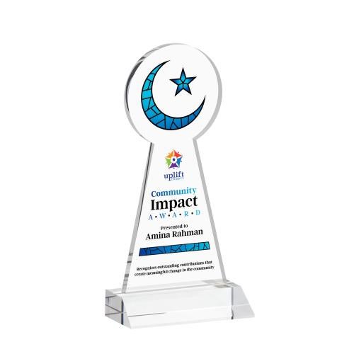 Awards and Trophies - Crystal Awards - Crescent & Star Full Color Clear Unique Crystal Award