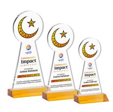 Crescent & Star Full Color Amber Unique Crystal Award - Awards and Trophies