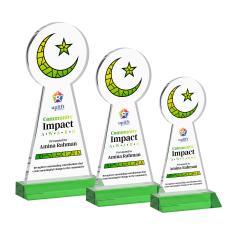 Crescent & Star Full Color Green Unique Crystal Award - Awards and Trophies