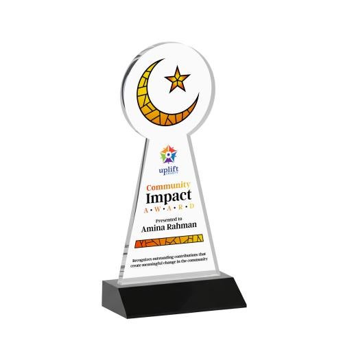Awards and Trophies - Crystal Awards - Crescent & Star Full Color Black Unique Crystal Award