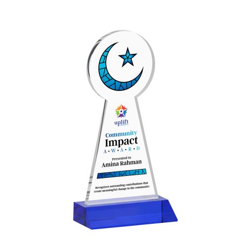 Awards and Trophies - Crystal Awards - Crescent & Star Full Color Blue Unique Crystal Award