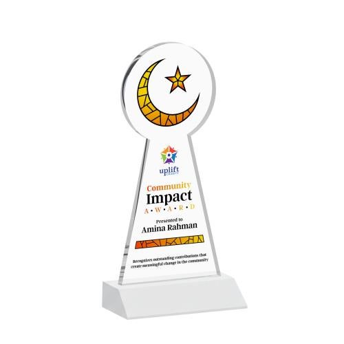 Awards and Trophies - Crystal Awards - Crescent & Star Full Color White Unique Crystal Award