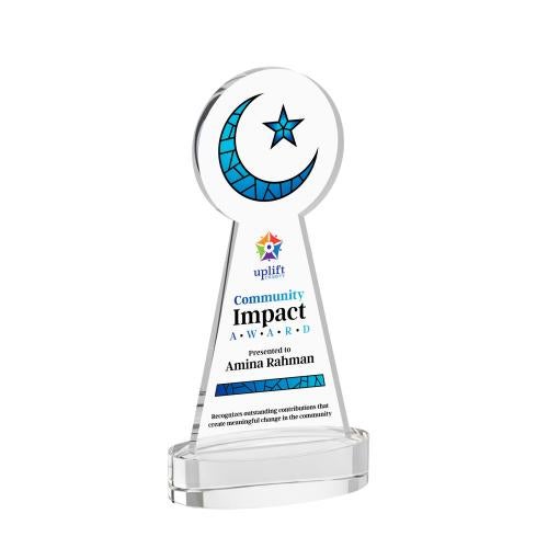 Awards and Trophies - Crystal Awards - Crescent & Star Full Color Clear on Alberton Base Unique Crystal Award