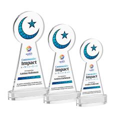 Crescent & Star Full Color Clear on Alberton Base Unique Crystal Award - Awards and Trophies