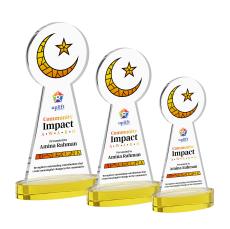 Crescent & Star Full Color Gold on Alberton Base Unique Crystal Award - Full Color Imprint