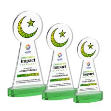 Crescent & Star Full Color Green on Alberton Base Unique Crystal Award - Full Color Imprint
