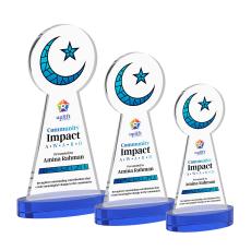Crescent & Star Full Color Blue on Alberton Base Unique Crystal Award - Full Color Imprint
