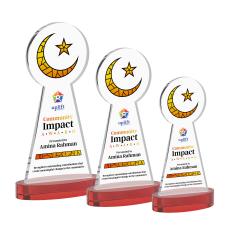 Crescent & Star Full Color Red on Alberton Base Unique Crystal Award - Full Color Imprint