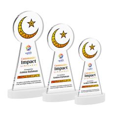 Crescent & Star Full Color White on Alberton Base Unique Crystal Award - Full Color Imprint