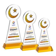 Crescent & Star Full Color Amber on Hartford Base Unique Crystal Award - Full Color Imprint