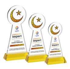 Crescent & Star Full Color Gold on Hartford Base Unique Crystal Award - Full Color Imprint