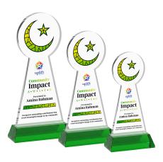 Crescent & Star Full Color Green on Hartford Base Unique Crystal Award - Full Color Imprint