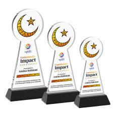 Crescent & Star Full Color Black on Hartford Base Unique Crystal Award - Full Color Imprint