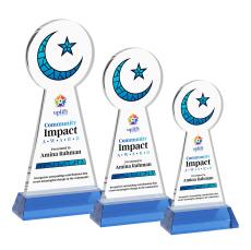 Crescent & Star Full Color Sky Blue on Hartford Base Unique Crystal Award - Full Color Imprint