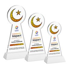 Crescent & Star Full Color White on Hartford Base Unique Crystal Award - Full Color Imprint