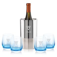 Catania Wine Cooler & Soudan Blue Stemless Wine - Barware