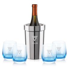 Milano Wine Cooler & Soudan Blue Stemless Wine - Barware