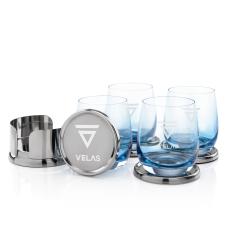 Baldoni Coasters & Soudan Blue Stemless Wine Set - Barware