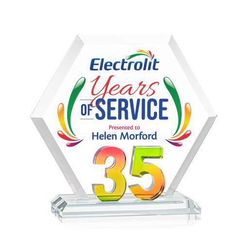Awards and Trophies - Crystal Awards - Riviera Anniversary Full Color Prismatic No 35 Number Crystal Award