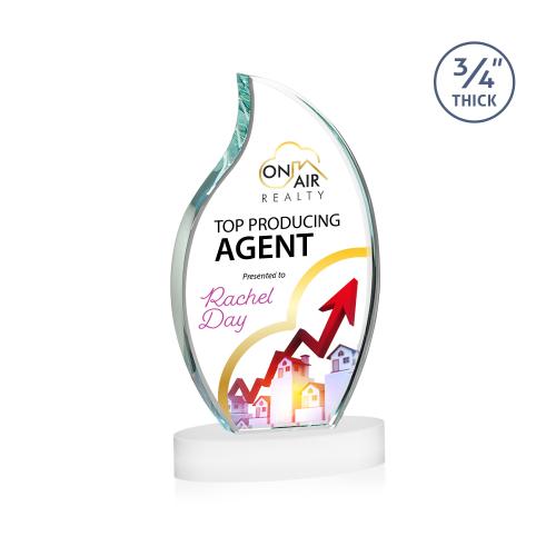 Awards and Trophies - Crystal Awards - Croydon Full Color White on Alberton Base Flame Crystal Award