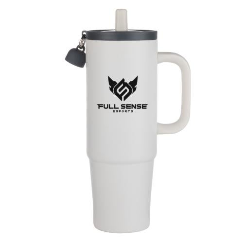 Promotional Products - Drinkware - Travel Tumblers - Kentia SS Travel Mug w/Silicone Straw & Charm Holder - 30oz