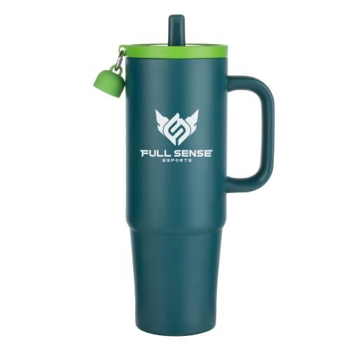 Promotional Products - Drinkware - Travel Tumblers - Kentia SS Travel Mug w/Silicone Straw & Charm Holder - 30oz