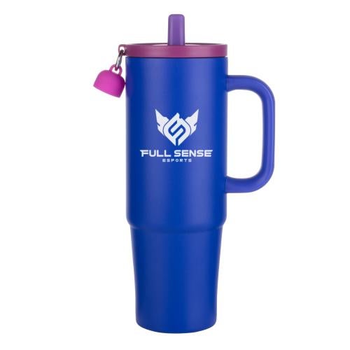 Promotional Products - Drinkware - Travel Tumblers - Kentia SS Travel Mug w/Silicone Straw & Charm Holder - 30oz