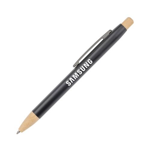 Promotional Products - Writing Instruments - Metal Pens - Charon Aluminum Ballpoint Pen w/Bamboo Clicker & Tip