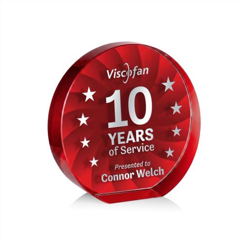 Awards and Trophies - Crystal Awards - Apollo Red Circle Crystal Award