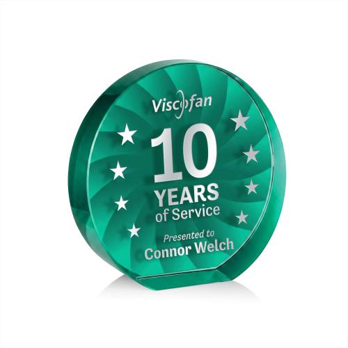 Awards and Trophies - Crystal Awards - Apollo Teal Circle Crystal Award