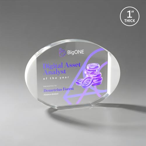 Awards and Trophies - Crystal Awards - Darwin Full Color White Circle Crystal Award