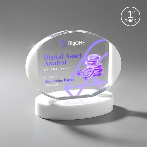 Awards and Trophies - Crystal Awards - Darwin Full Color White on Alberton Base Circle Crystal Award
