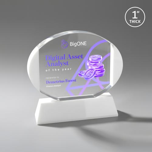 Awards and Trophies - Crystal Awards - Darwin Full Color White on Newhaven Base Circle Crystal Award